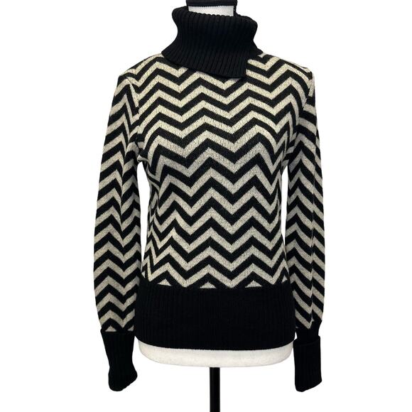 Kenneth Cole Sweaters - Kenneth Cole New York Black & White Chevron Turtleneck Sweater Small Merino Wool